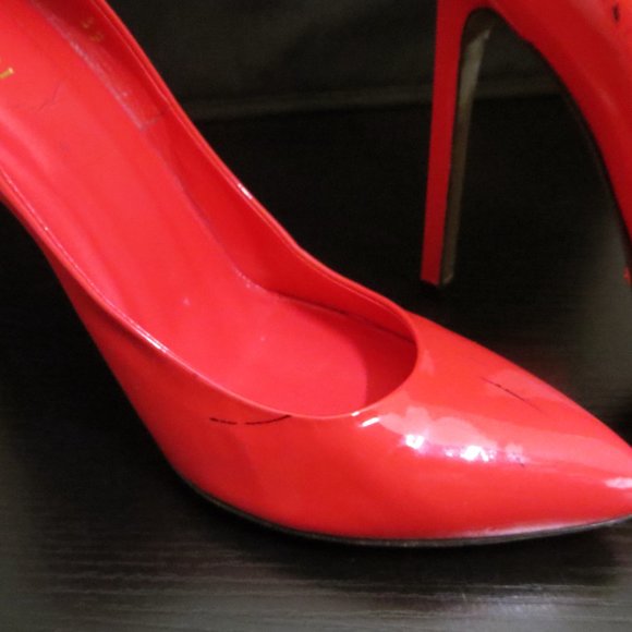Gucci Stiletto's Tomato Red Leather Pumps / Heels Size 8 US - Picture 7 of 8